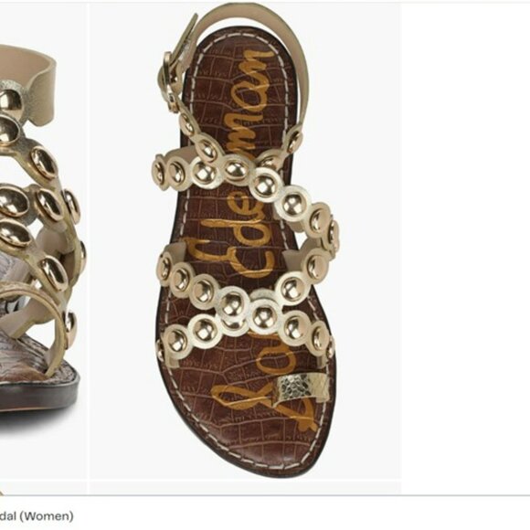 Sam Edelman Gloria Ankle Strap Gold Studded Sandals - Picture 5 of 9